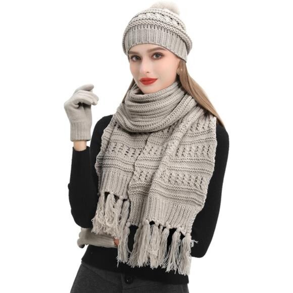 Women's Scarfs Winter Gloves Hat Knit Sets